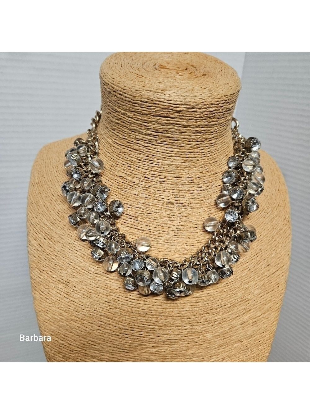 Vintage 80s Silver-tone Glass and Clear Bead Cluster Statement Necklace
